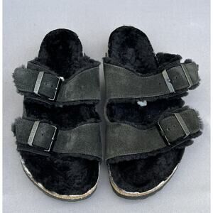 Birkenstock Arizona Shearling Suede Leather Black Sandals 6 Men / 8 Women 39EU